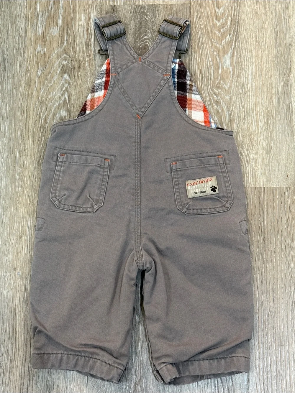 Vintage babyGap Baby Boy Fully Lined Plaid Overalls Beige Brown 6-12 Months